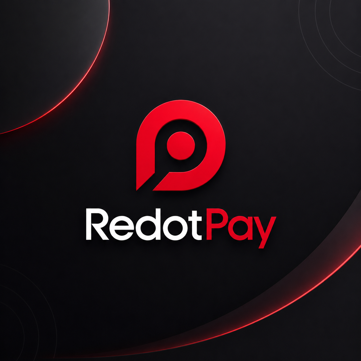 RedotPay brand mark with glowing red arcs on black